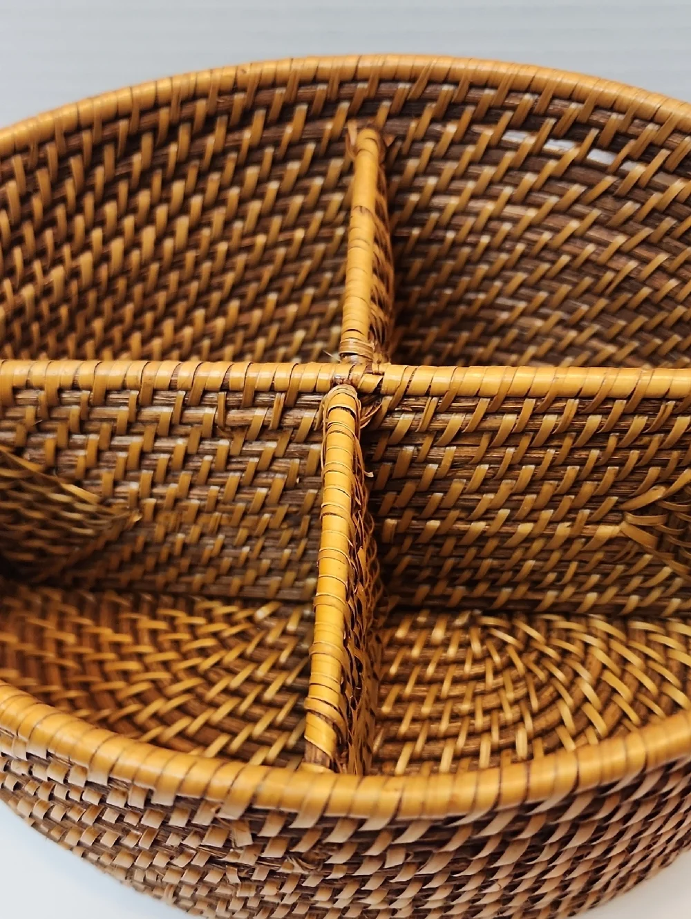 Sturdy Woven Divided Storage Basket Brown Tan For Utensils Floral Holiday Bath